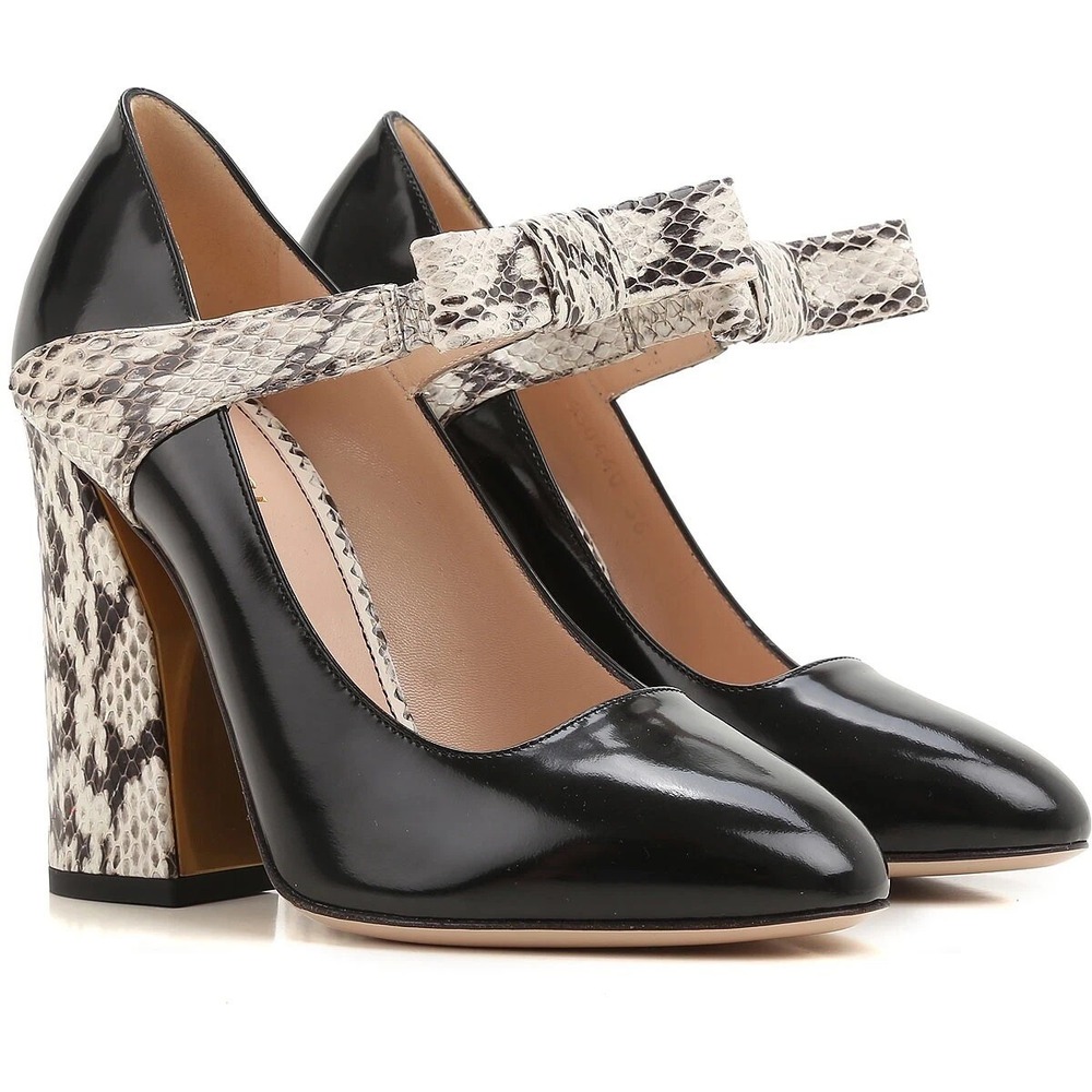 GUCCI Nimue Snakeskin Bow Polished Leather Pumps Size 36.5 (6.5 US)โ $1000rt